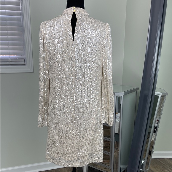 Julia Jordan Long Sleeve Sequin Dress in Cream Ladies Size 8 - Picture 9 of 16